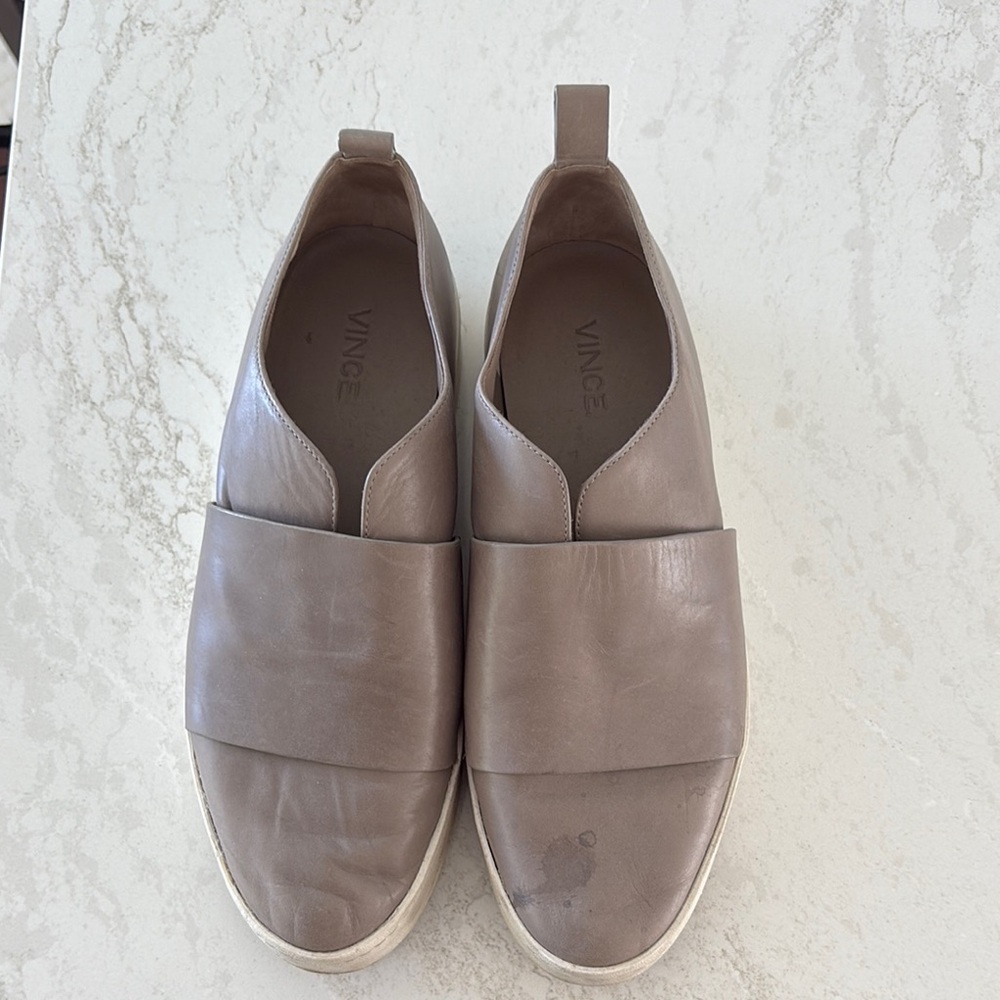 Vince Beige Leather Slip-On Shoes